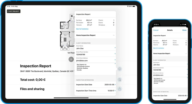 magic plan inspection report displayed on tablet and mobile devices with project details