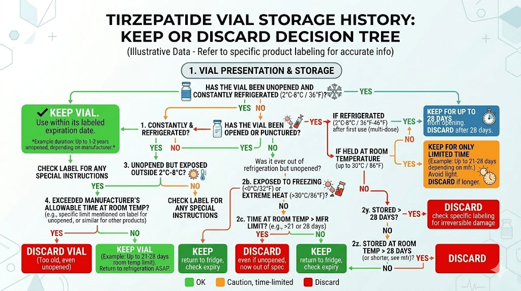 Should I discard my tirzepatide vial decision flowchart