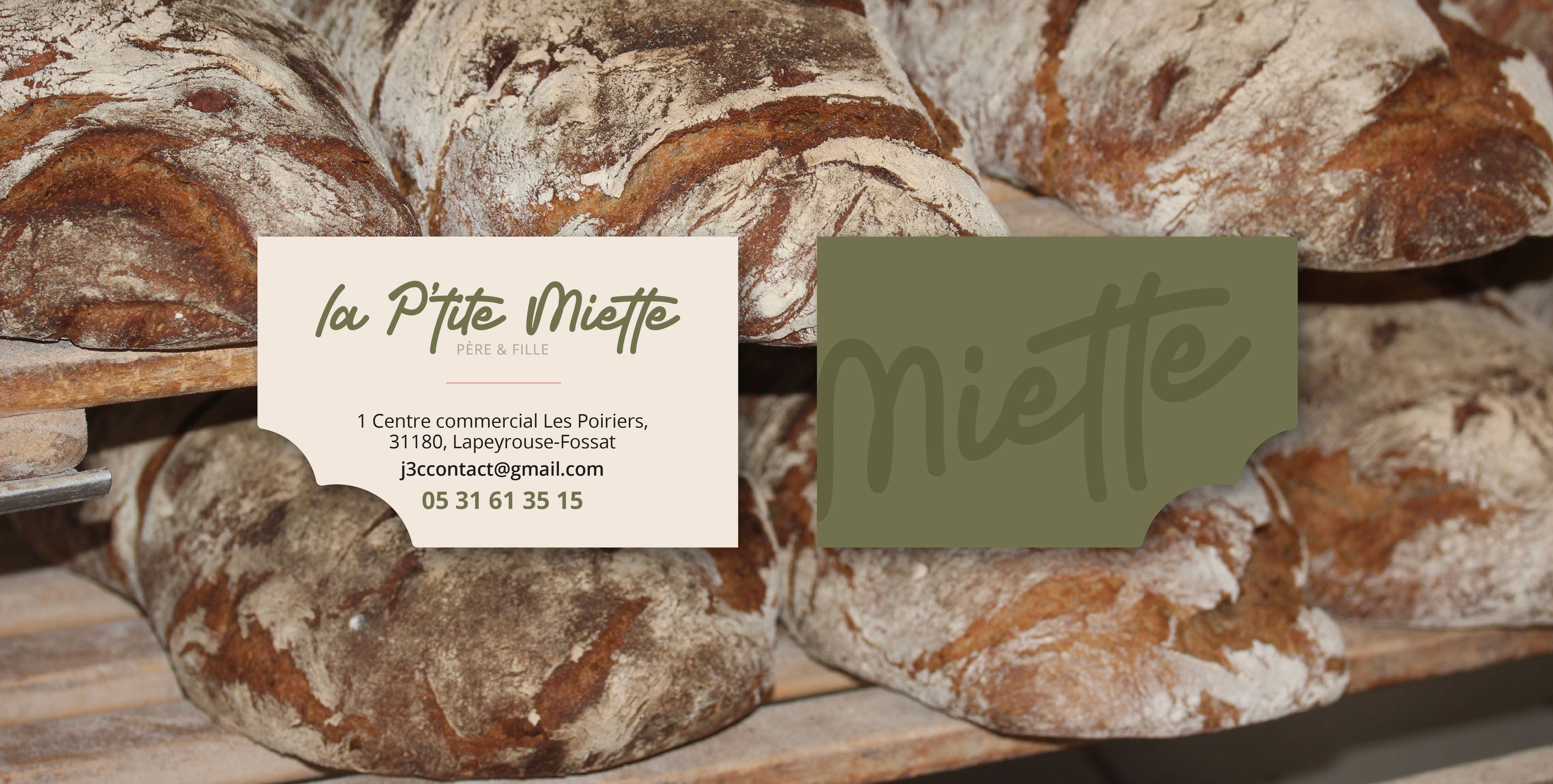 Carte de visite pour la boulangerie-pâtisserie La P'tite Miette, découpe d’un croc