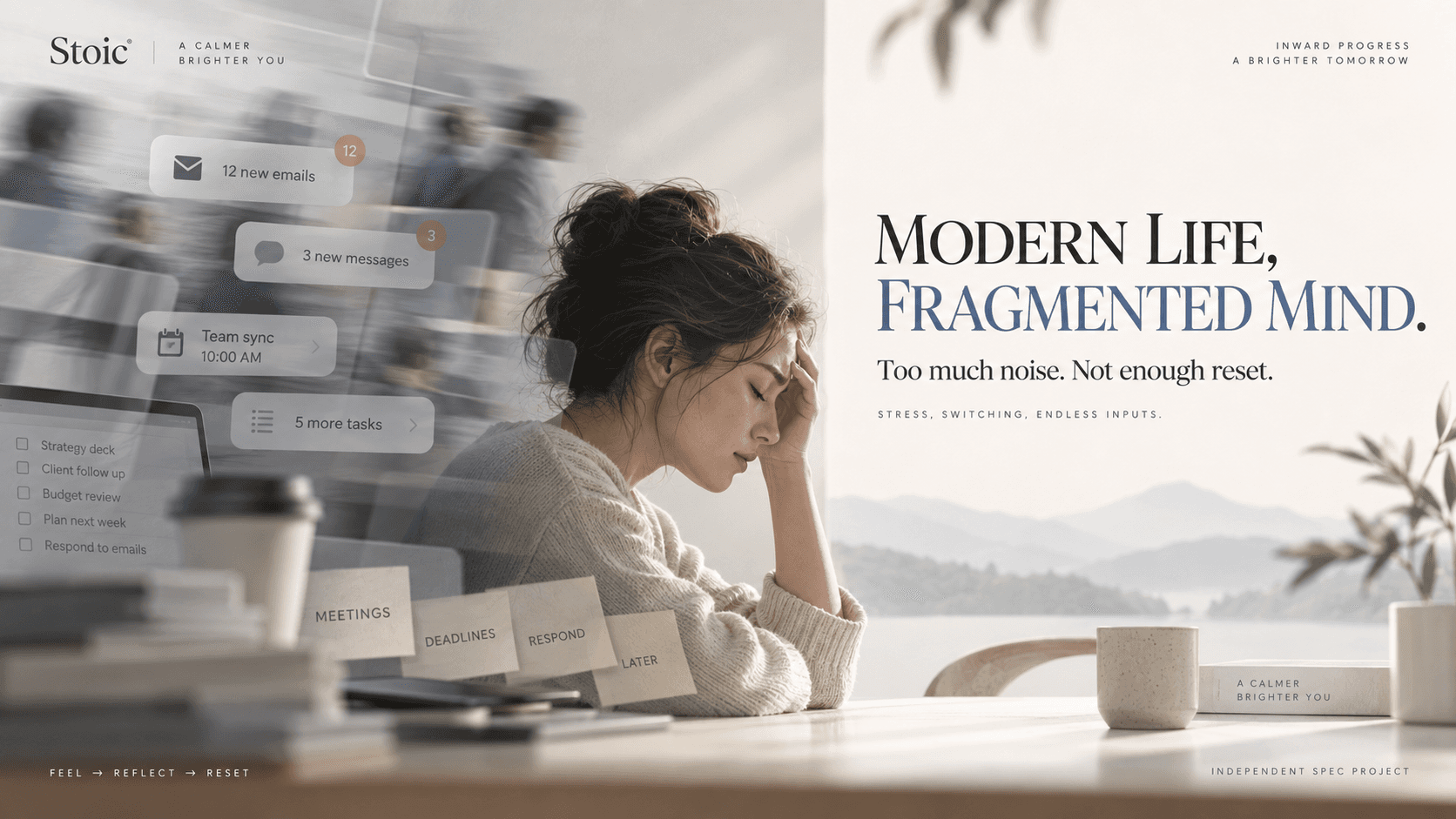 Stoic independent concept — 02 Problem Modern Life Fragmented Mind