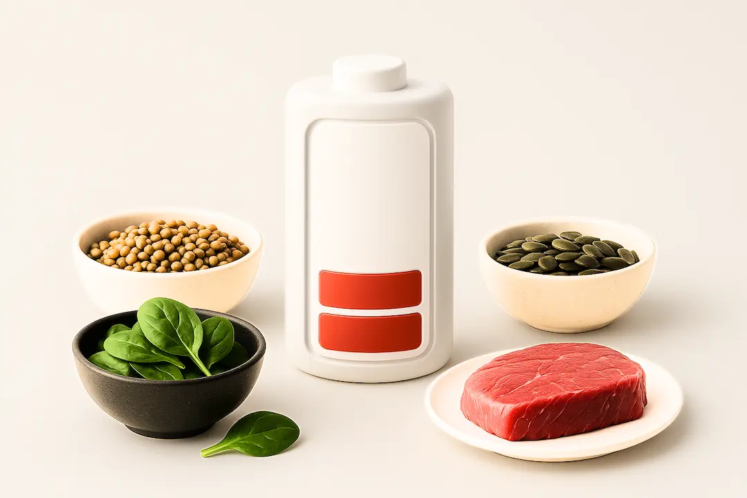 Leeres Batterie Icon mit eisenreicher Nahrung