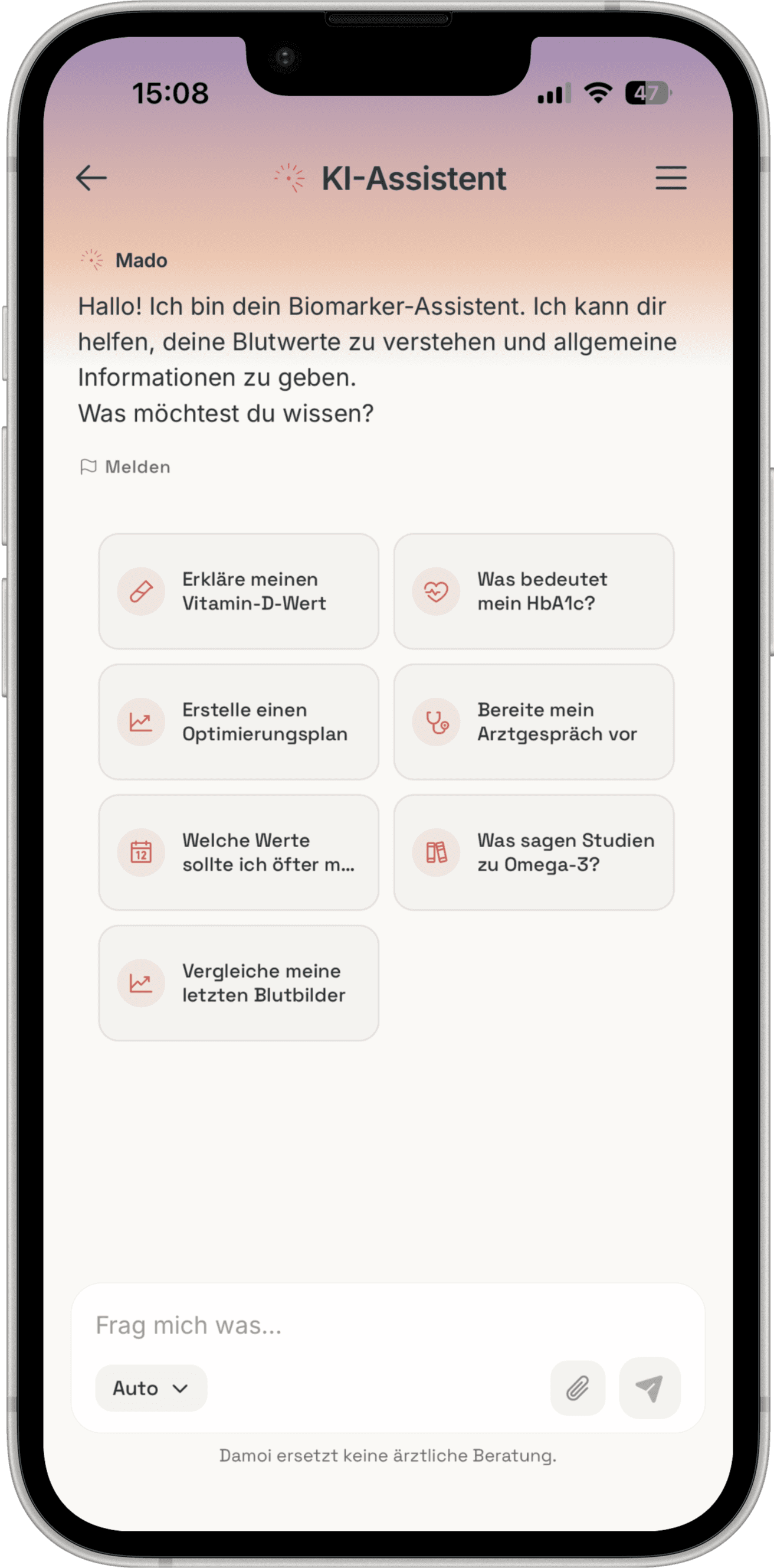 Mado in der Damoi App erklärt einen Biomarker