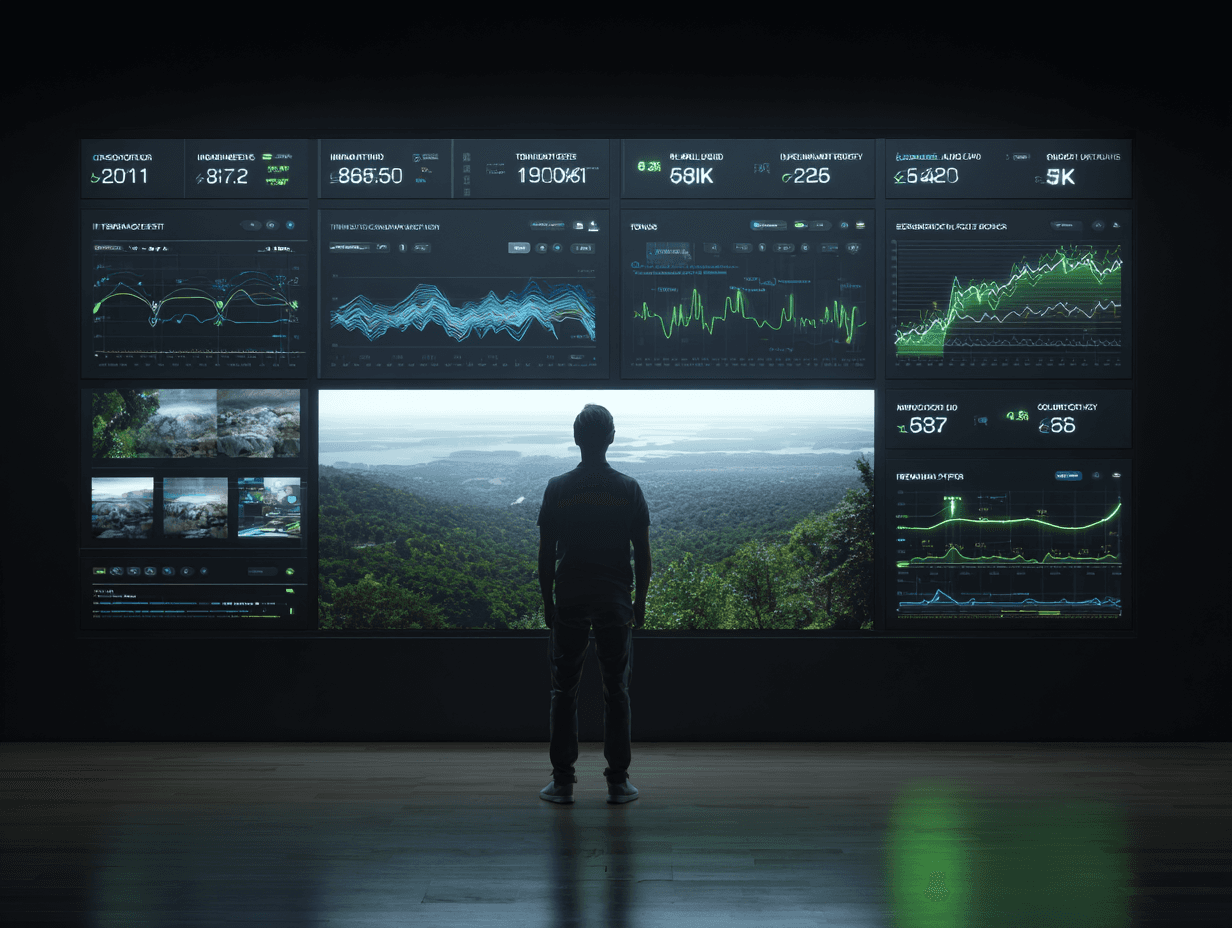 A person looking at the dashboard on a big wall