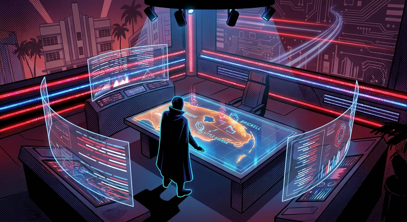 Futuristic digital marketing setup at RockN' Socials, a digital marketing agency.