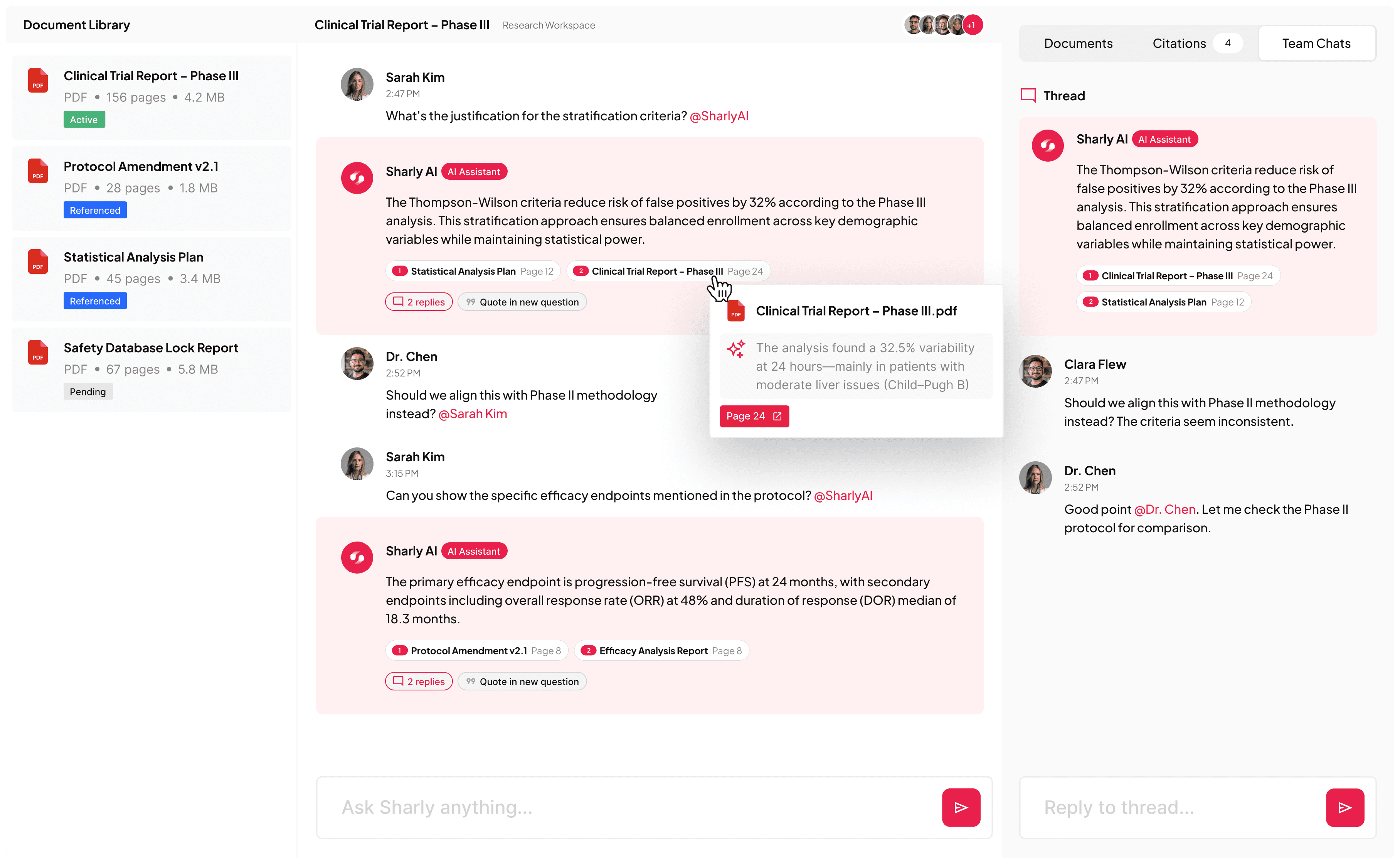 Sharly enabling secure team collaboration with shared research workspace, live Q&A, and source-linked answers