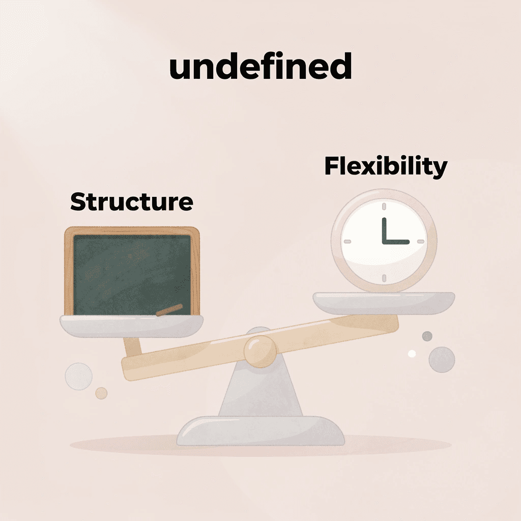  Balance scale comparing structured guidance versus independent study