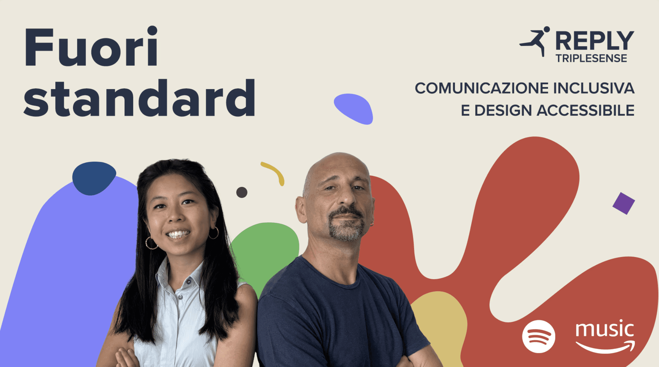 Podcast cover of "Fuori Standard" with the two speakers on a colorful background