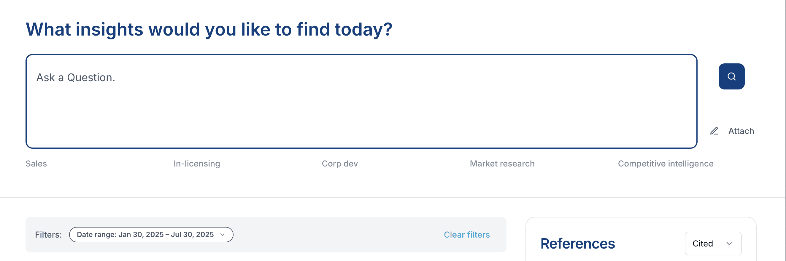 A blank text input field with a blue submit button, set against a simple white background.