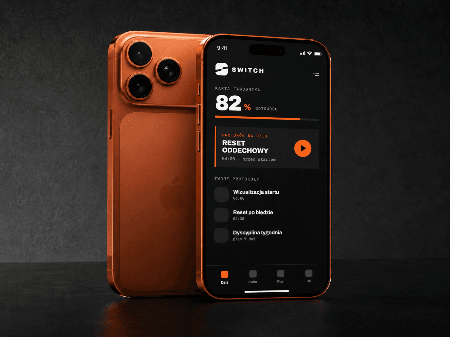 Ekran SWITCH — Karta Zawodnika z poziomem gotowości i protokół na dziś