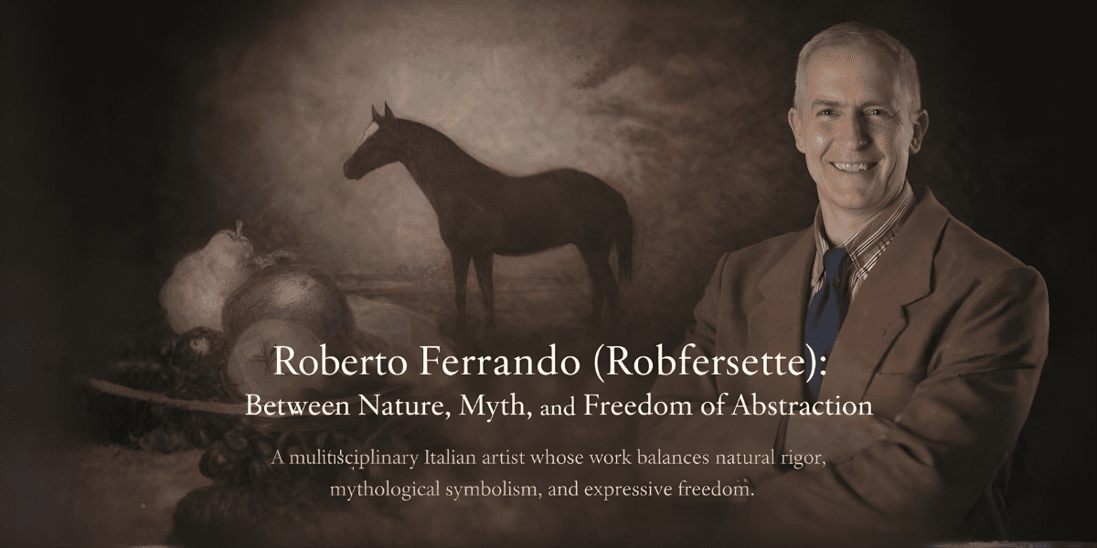 Roberto Ferrando (Robfersette) with a background blending nature, myth, and abstraction in his artistic practice.