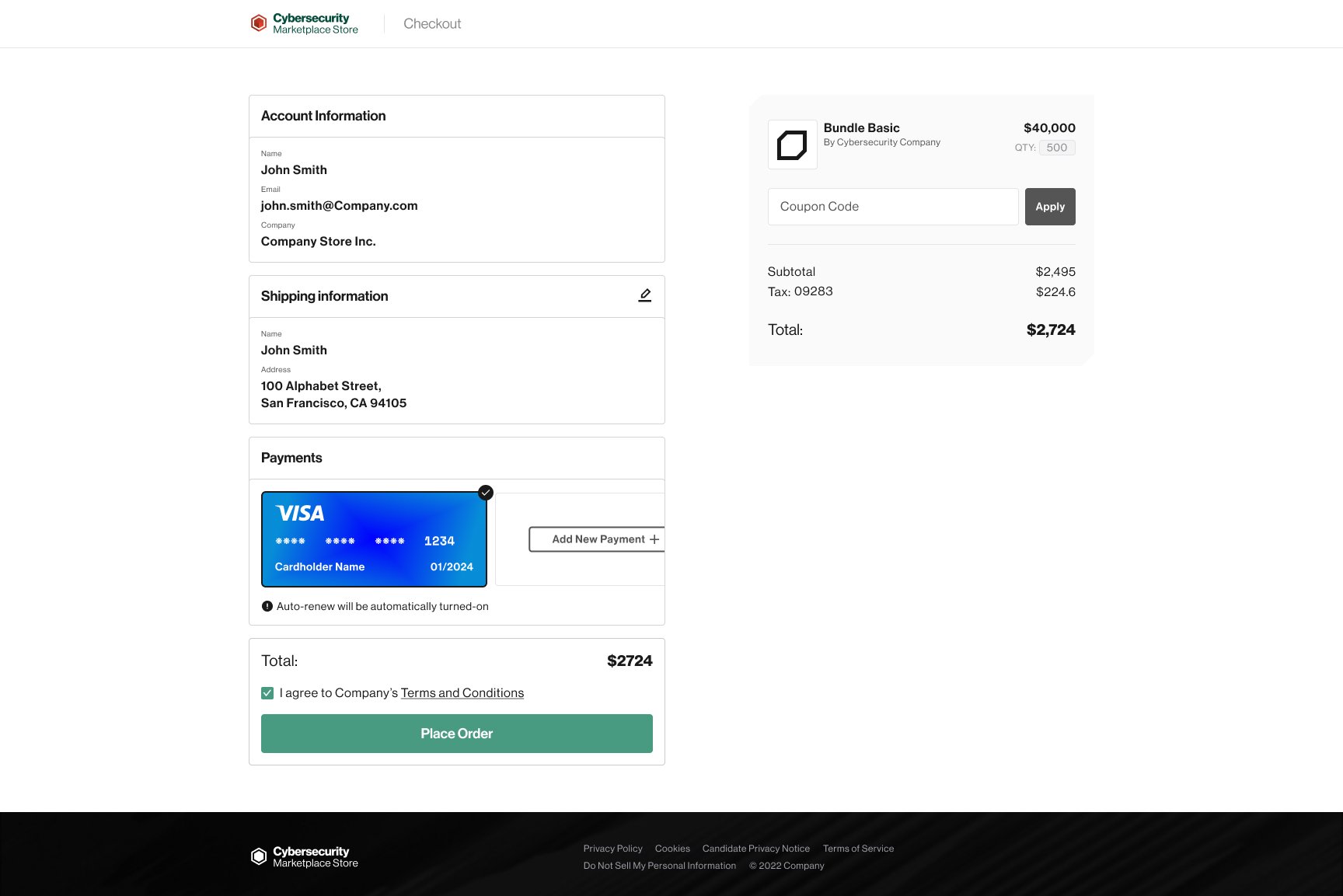 Returning-customer state with payment resolved and order ready for confirmation.