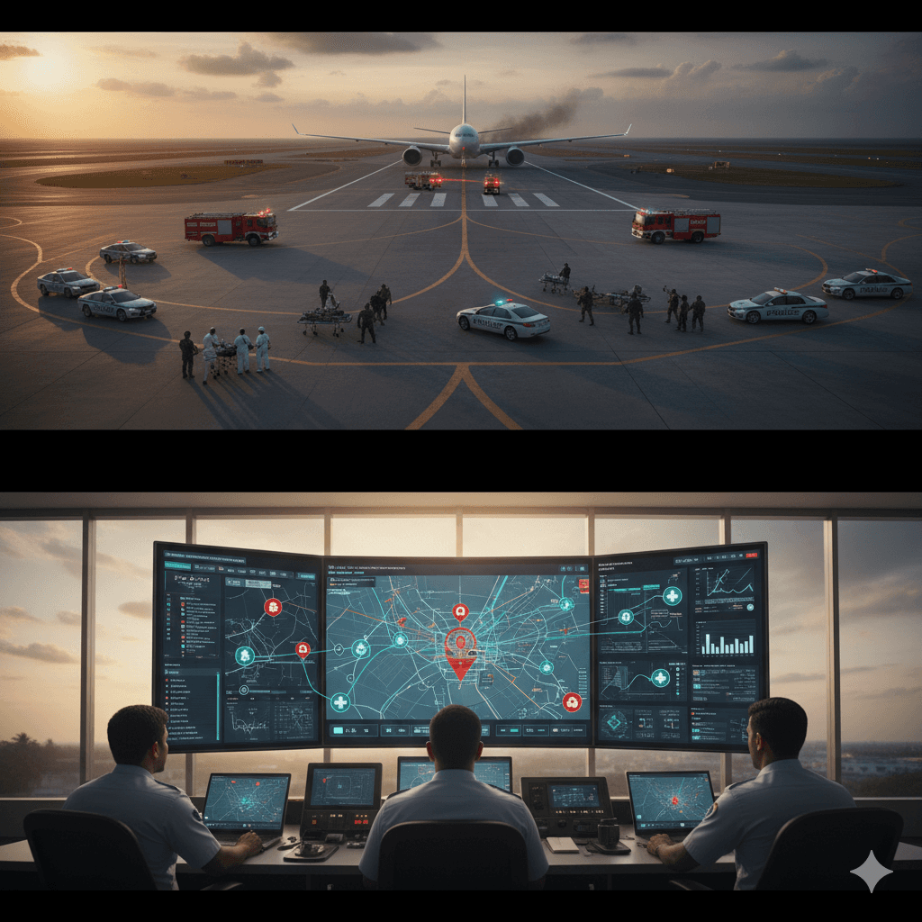 Airport staff using Tyros® mobile app for operations, incident reporting, SOS alerts, and real-time tracking