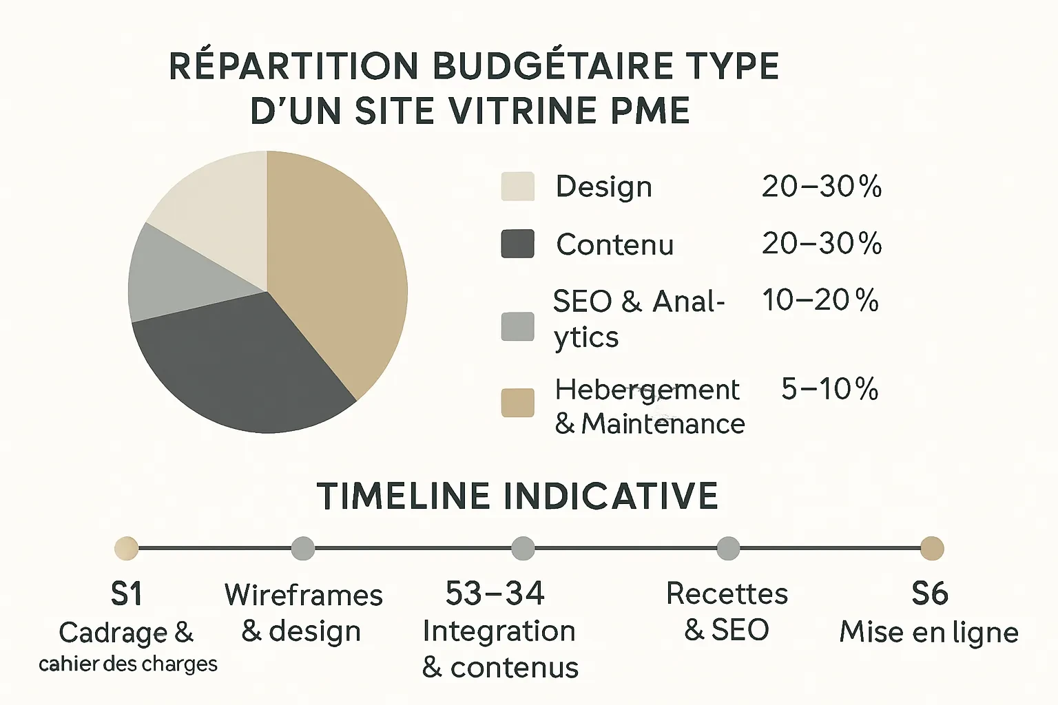 Infographie répartition budgétaire type et timeline projet site vitrine