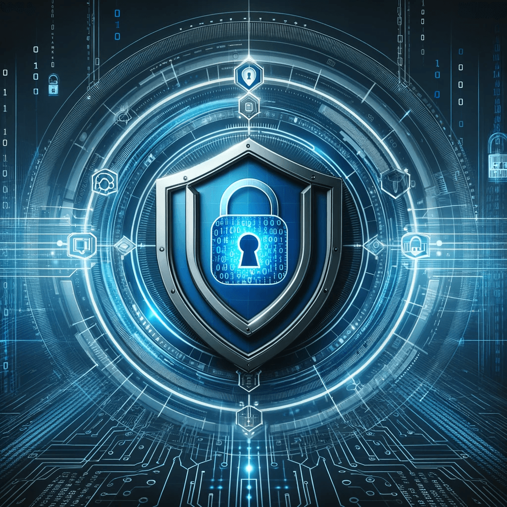 Lock Shield Logo over futuristic background