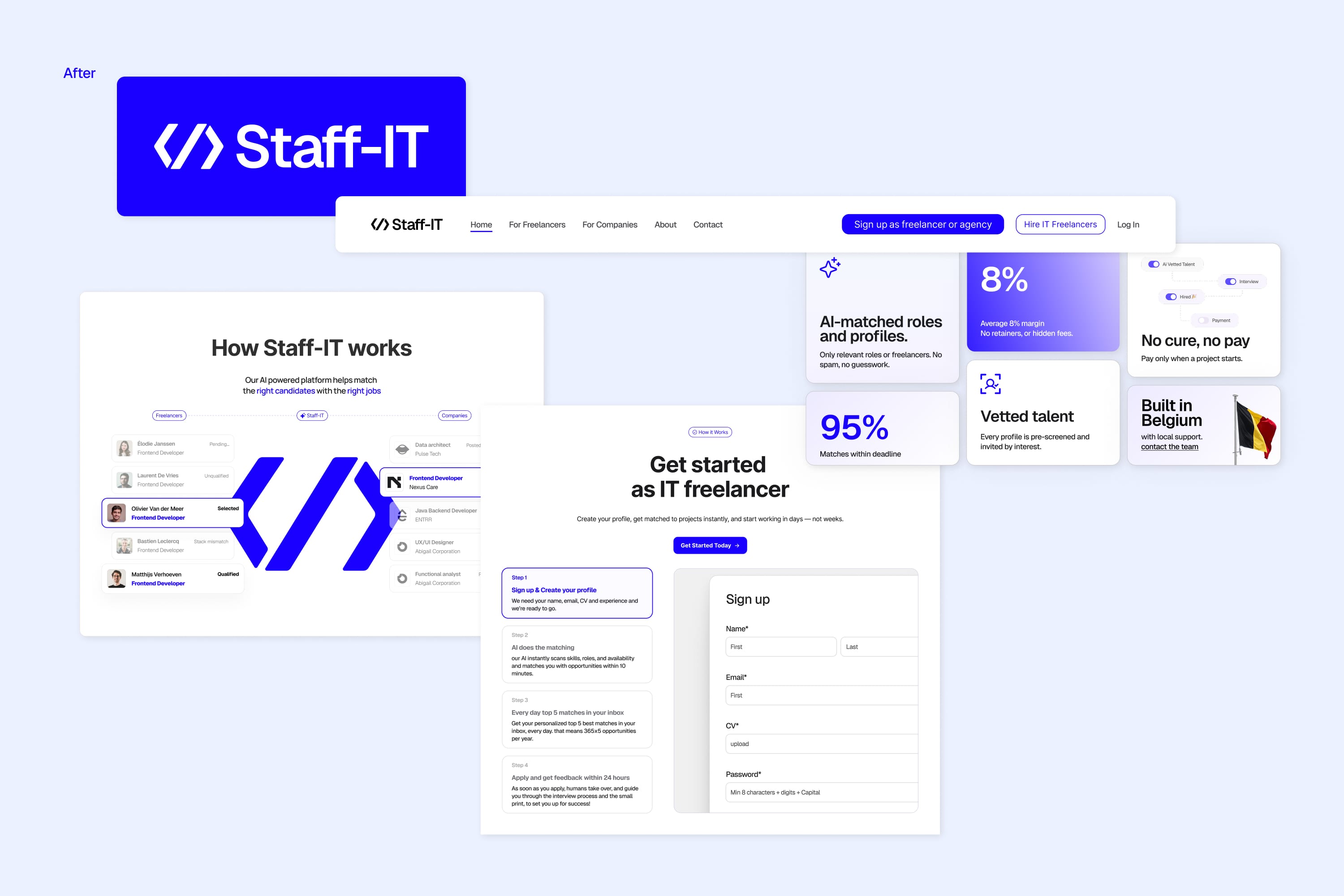 Streetside billboard with flyposters of the Batch.Works brand and illustrations