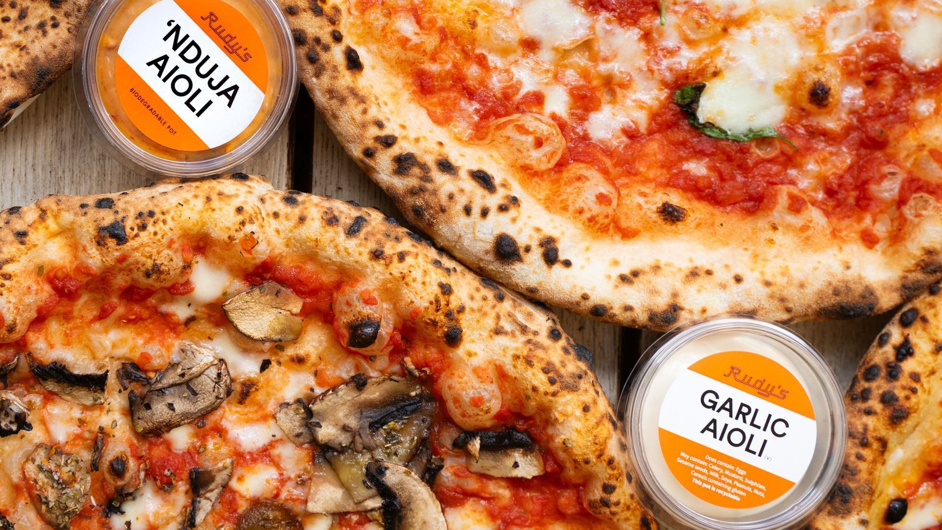 A selection of Rudy's pizzas