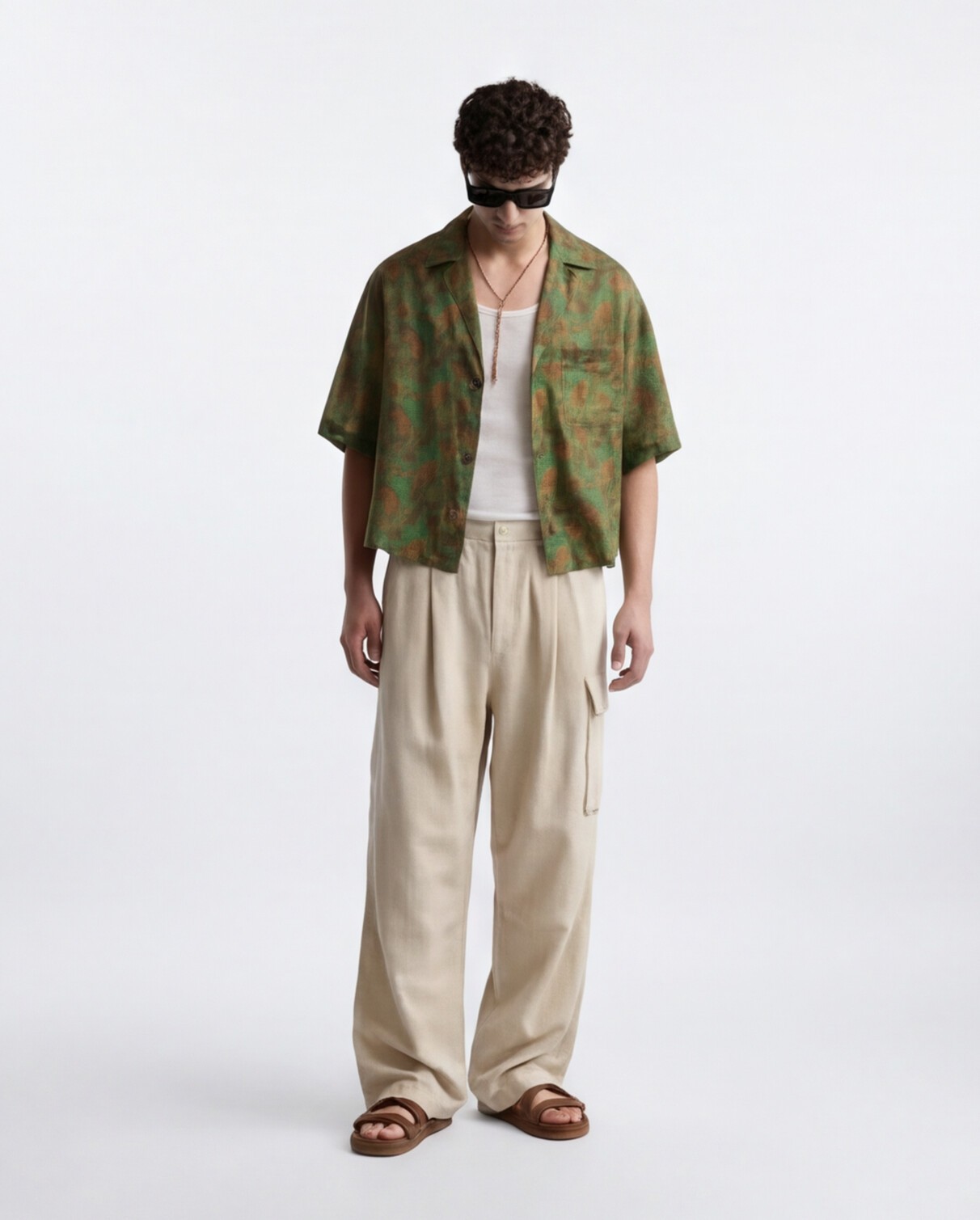Tropical Print Shirt with Relaxed Cargo Trousers