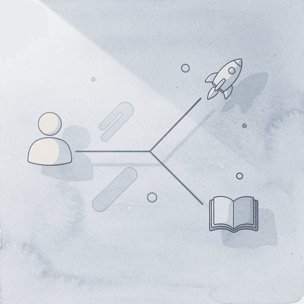 Icon showing passion splitting into two paths: starting versus sustaining a hobby