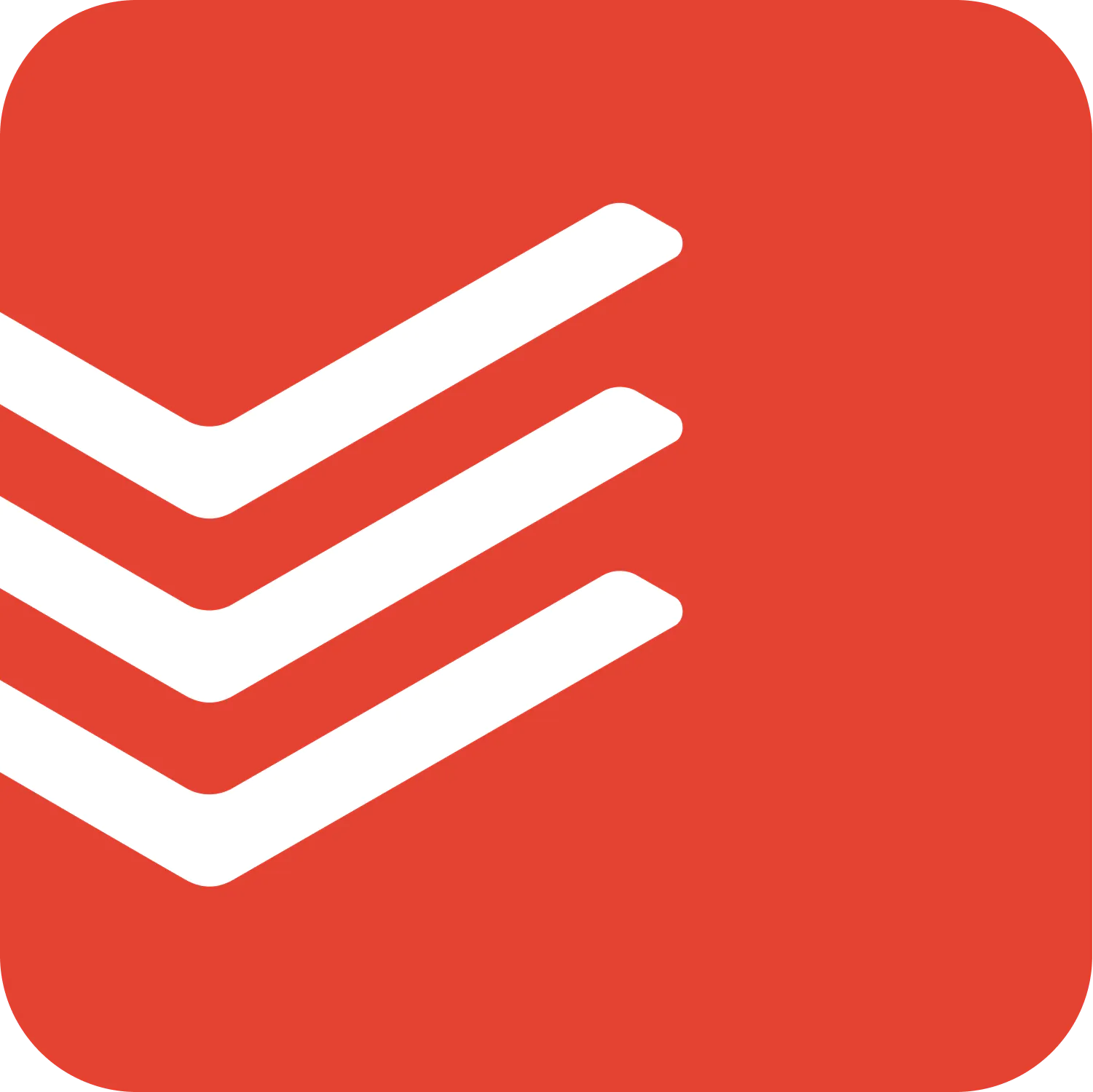 Todoist app logo featuring white chevrons on red background, used in Lucas Ostrowski's productivity toolkit for task automation and project management. Essential tool for building automated systems and optimizing workflows