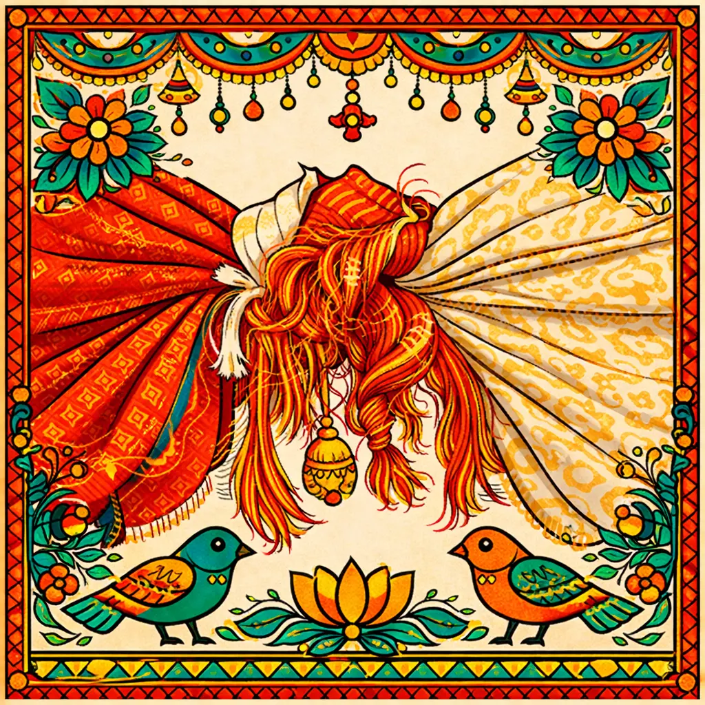 Mithila painting, Madhubani art, gathbandhan ceremony, wedding ritual, floral motifs, folk art Bihar