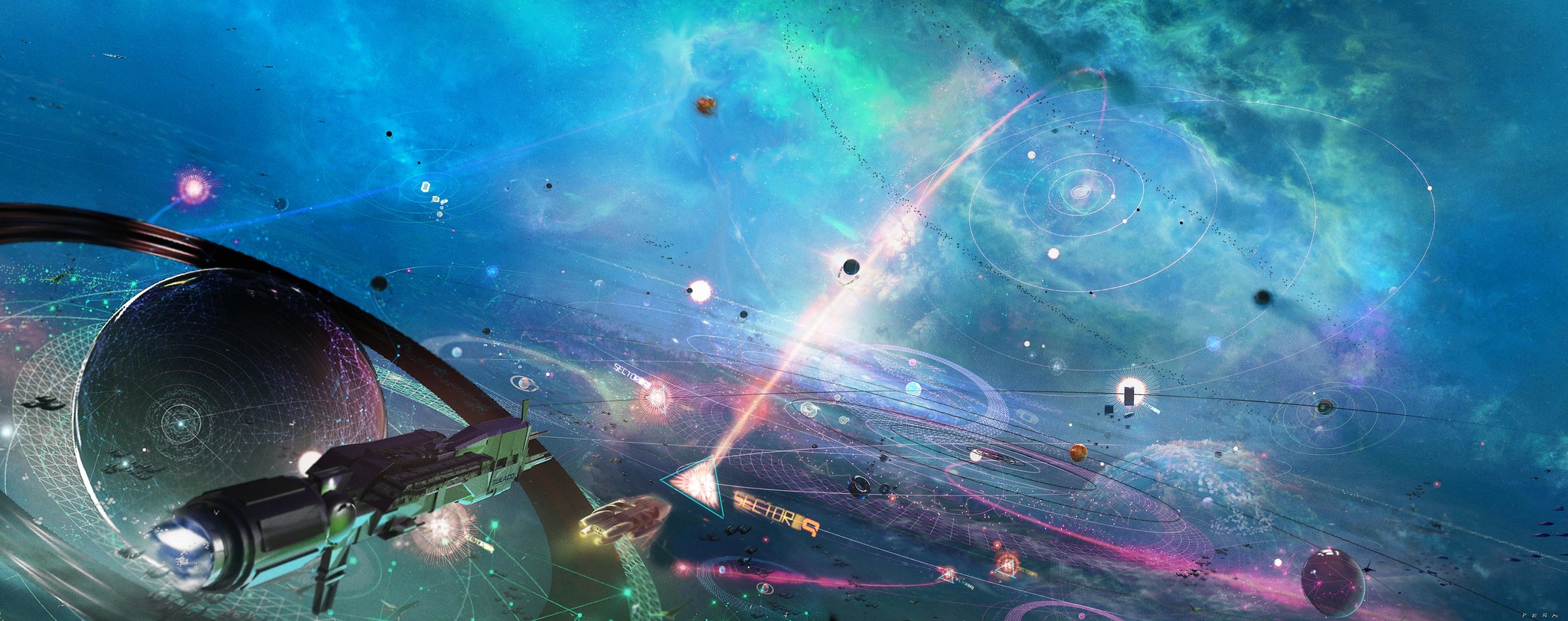 Ready Player One concept art – establishing shot of a virtual world environment for the OASIS