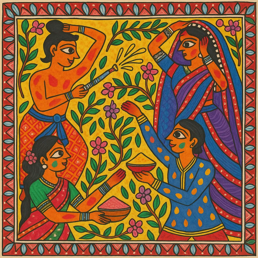 People playing holi, pichkari, colours