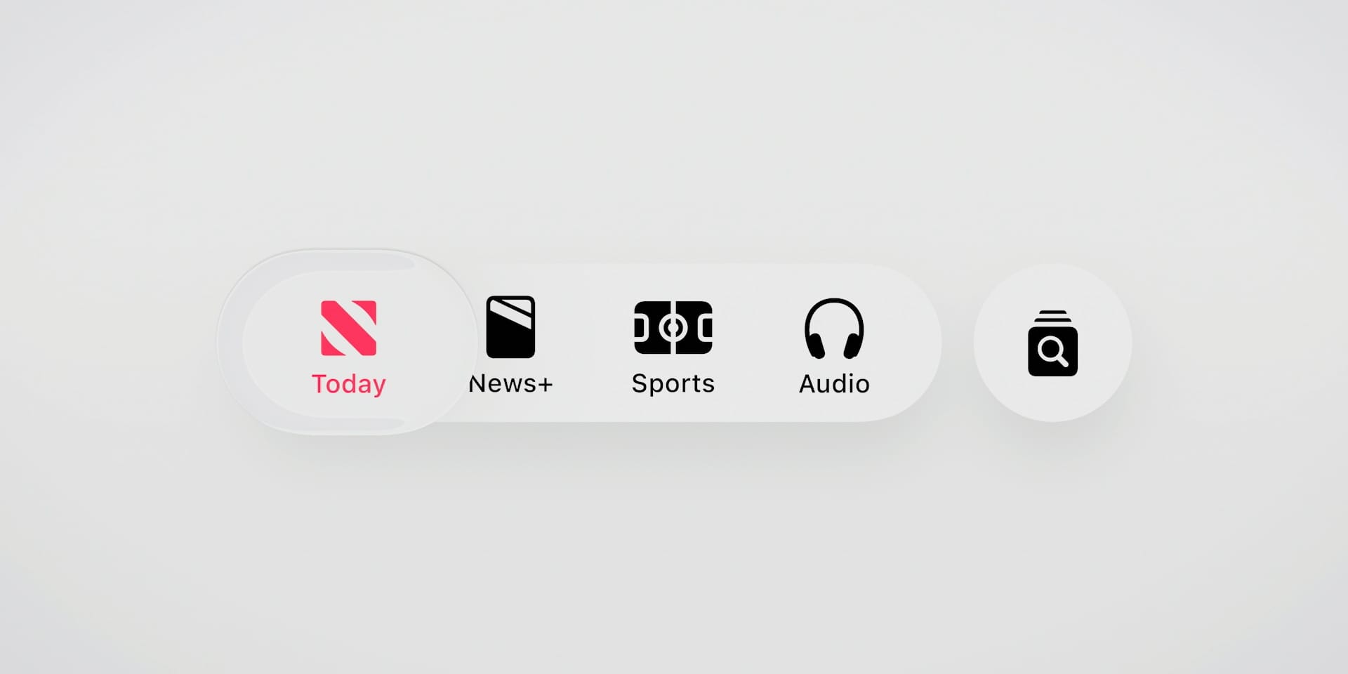 The tab bar of the Apple News app, showing a Liquid Glass highlight over the "Today" tab.