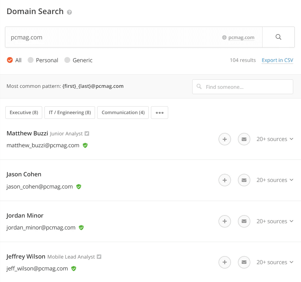 hunter domain search feature