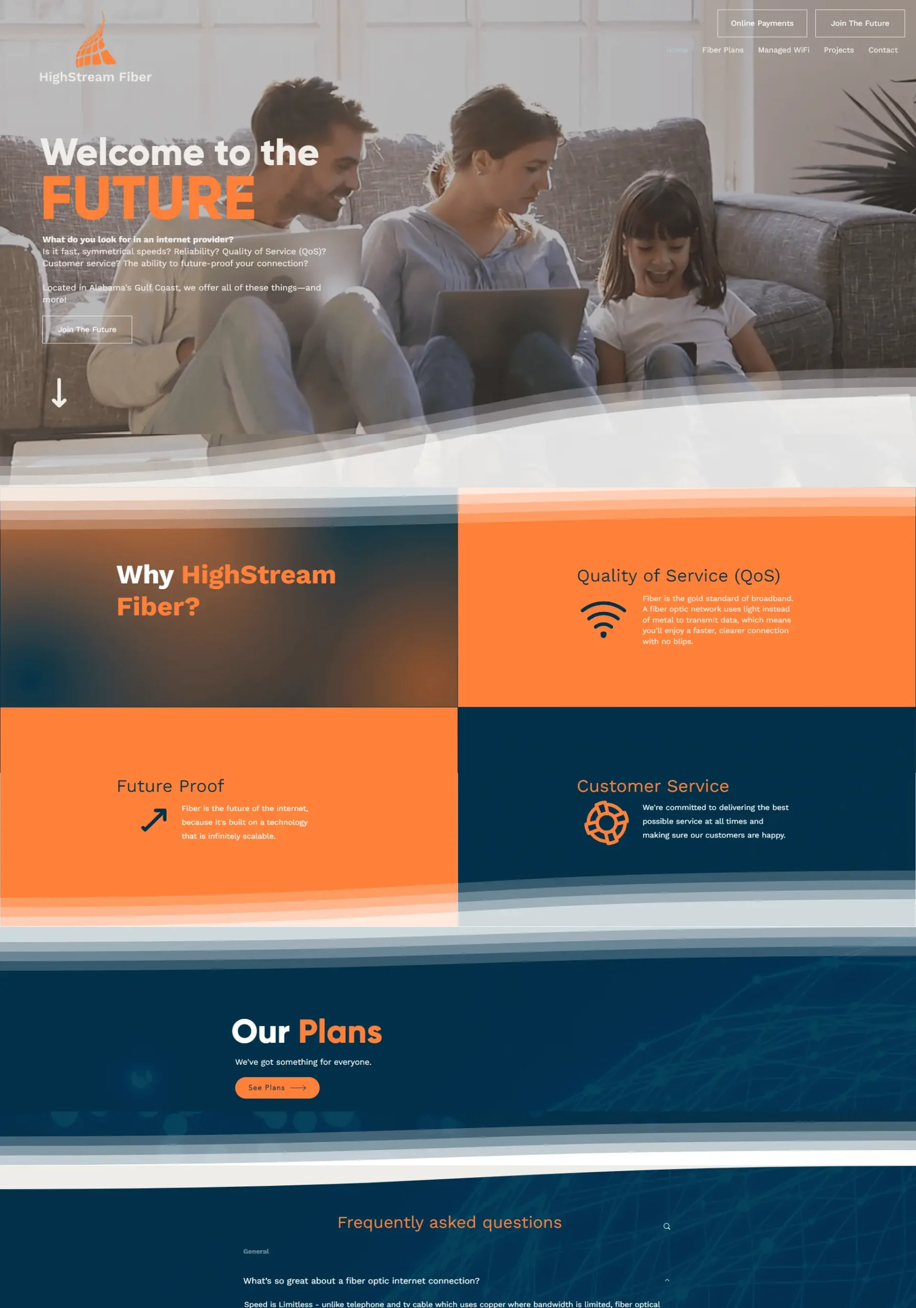 HighStream Fiber website design preview – modern ISP and telecommunications company web design by RJP.design Web Design Agency NYC, showcasing high-speed internet and fiber technology services.