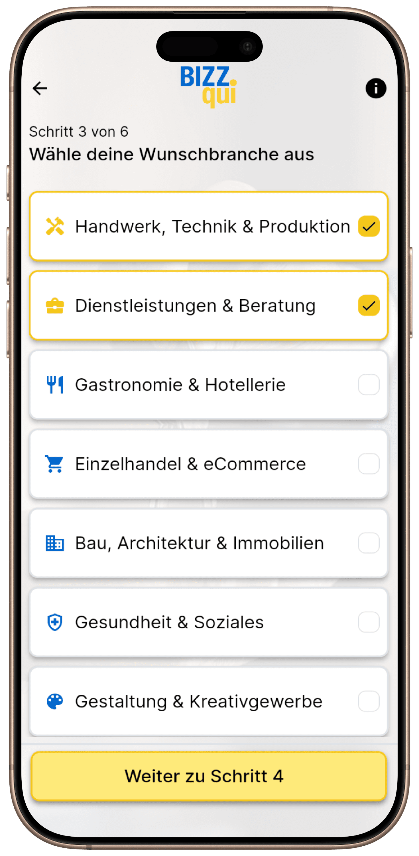 Unternehmen kaufen App: Betriebe nach Branche und Region finden mit BIZZqui Matching