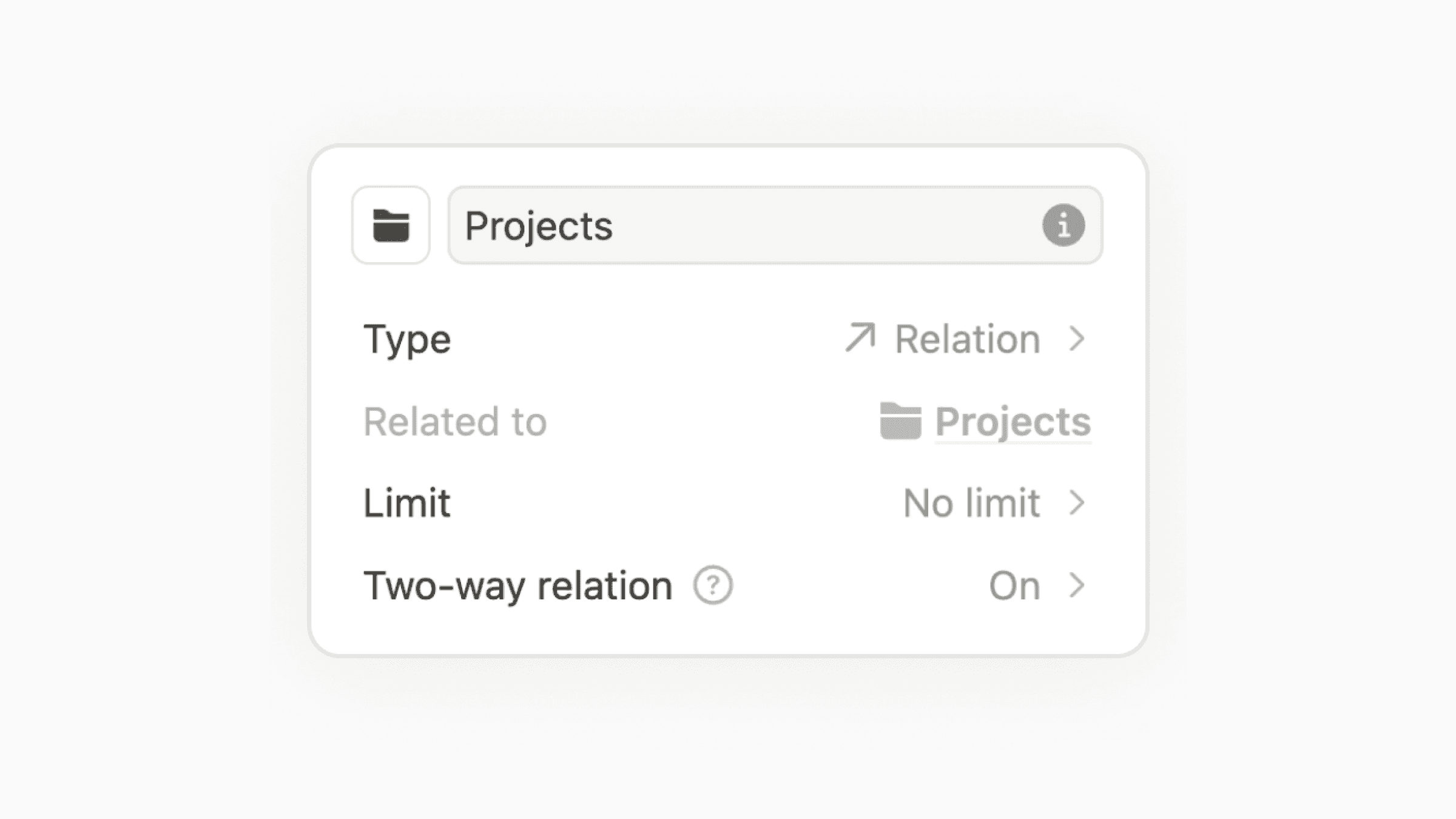 Relation property to projects in a task database in Notion