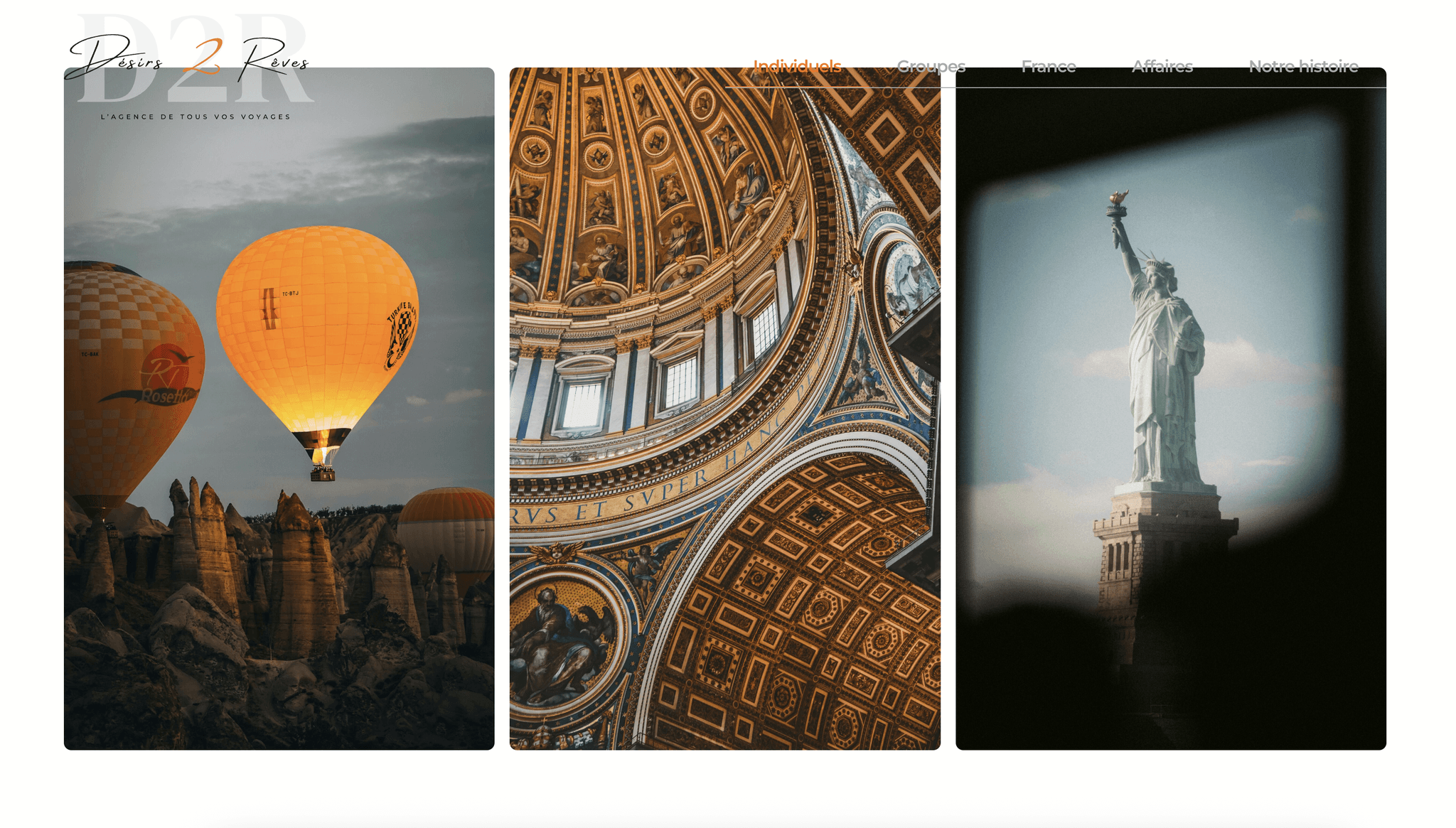 Composition visuelle en triptyque pour le site Désirs2Rêves : direction artistique photo et intégration de galerie d'images responsive.