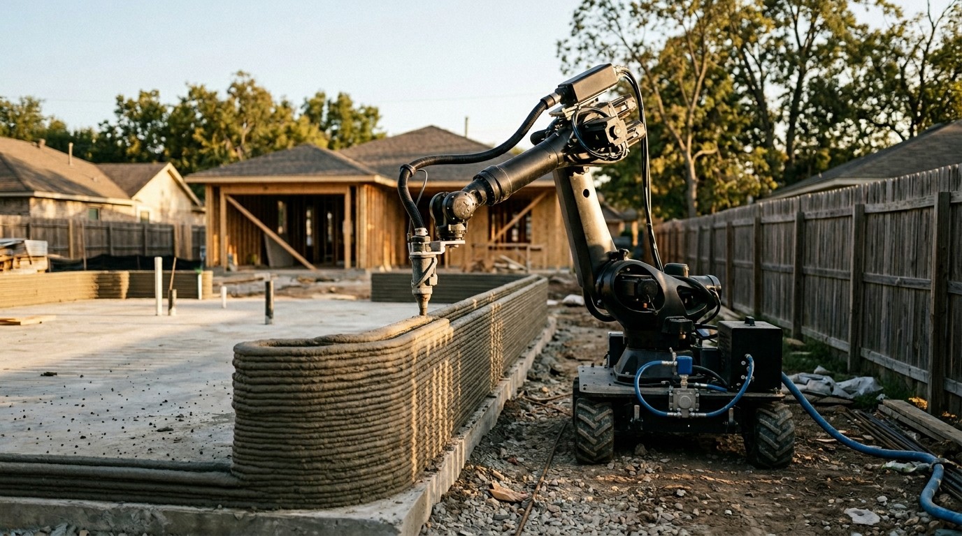Builtech Construction Group - robotic arm concrete construction site daylight
