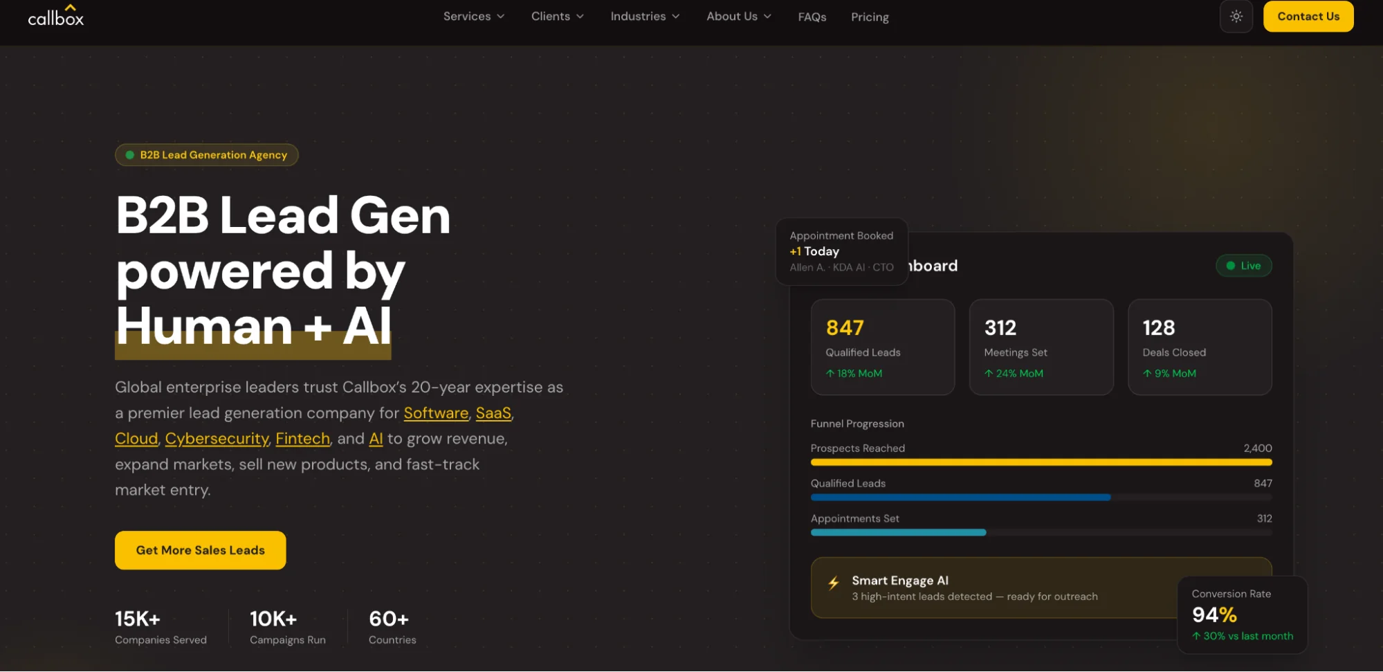 Callbox homepage: multi-channel B2B lead generation and appointment setting