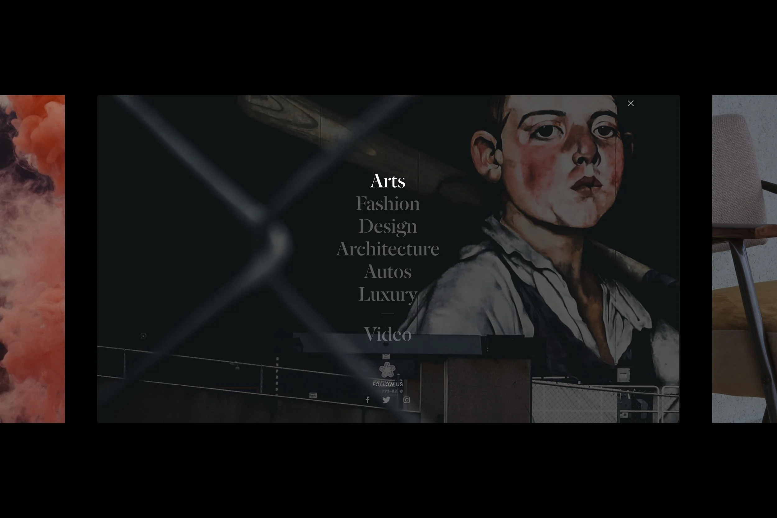 Website navigation overlay for CNN Style, a global fashion, art and design publication.