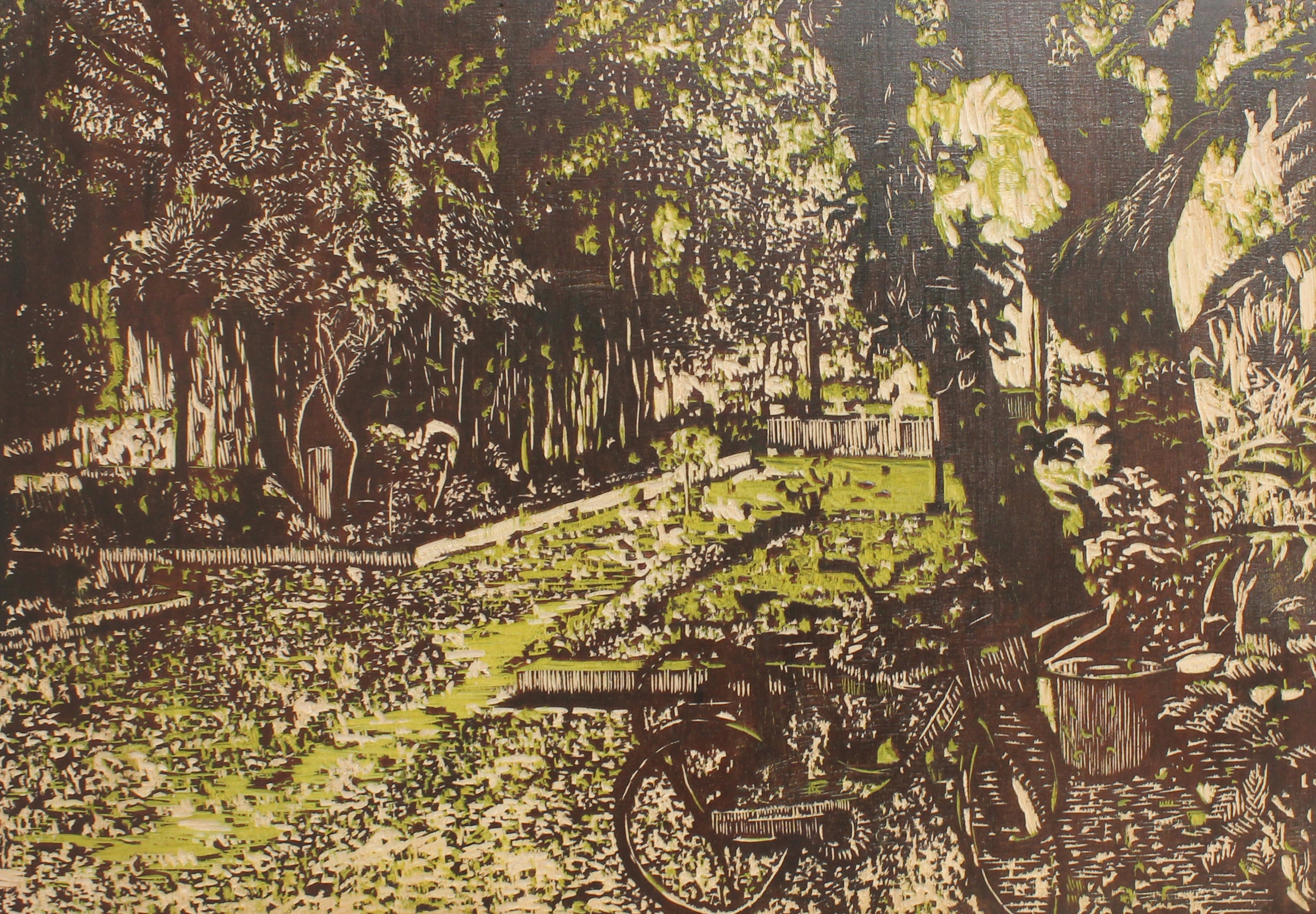 herd of sheep on road painting