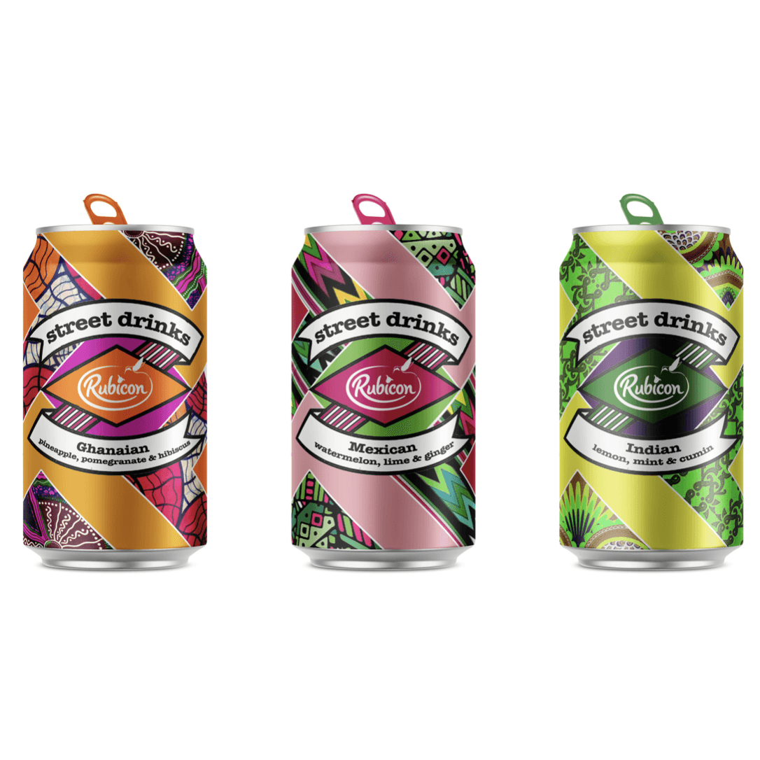 Rubicon Street Drinks cans — Sharbat Agua Fresca Nimbu Pani Bissap brand built by Sarah McDonnell