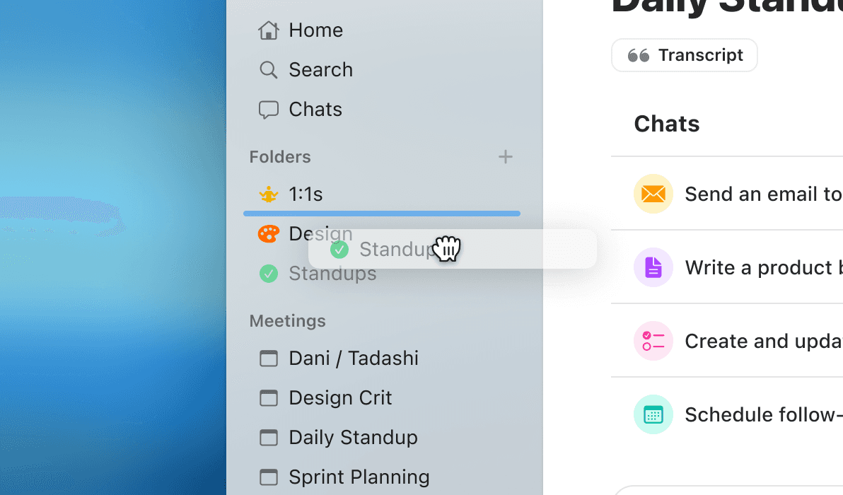 Radiant AI app suggesting next steps and instant actions beyond note-taking.