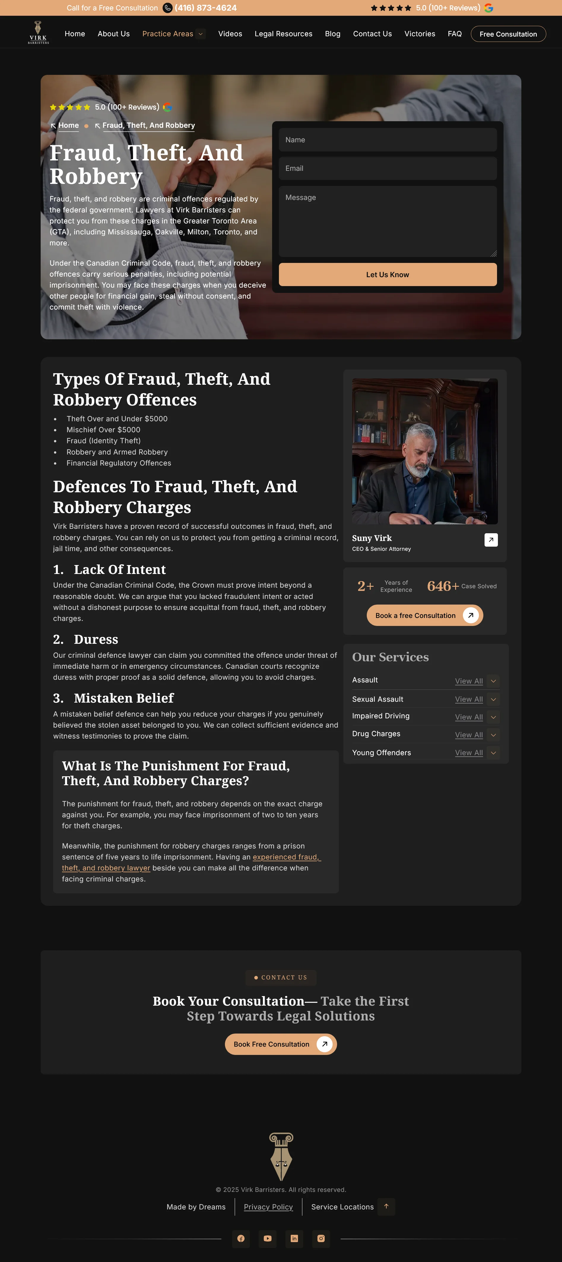 FraudsTheftsRobery page for virkbarristers website developed & designed by Dreams Agency Mississauga, Ontario
