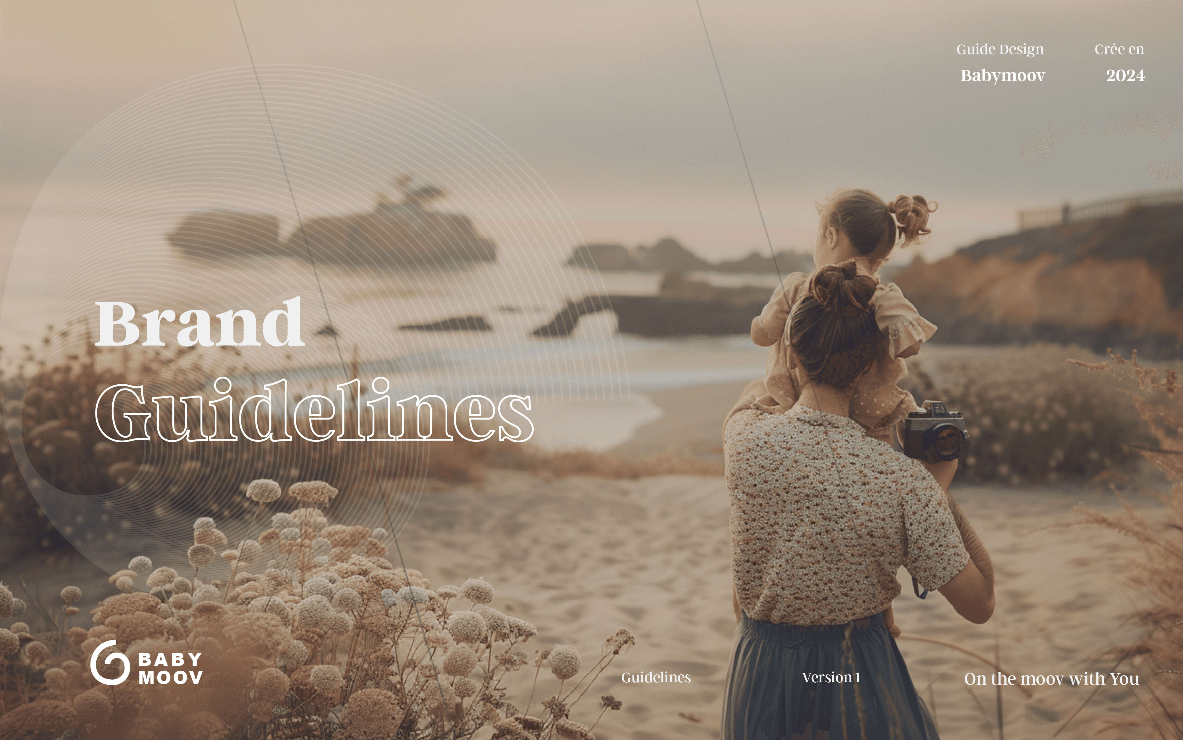 Babymoov brand guidelines cover featuring a child in a serene outdoor scene