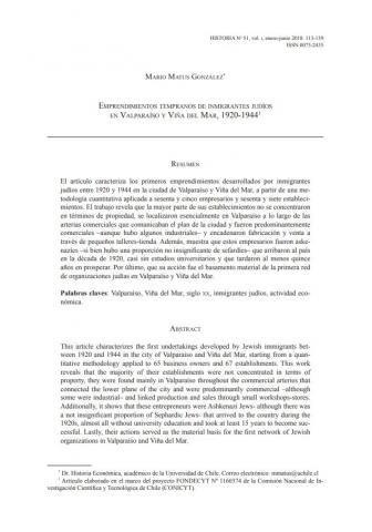 Emprendimientos tempranos de inmigrantes judíos en Valparaíso y Viña del Mar, 1920-1944