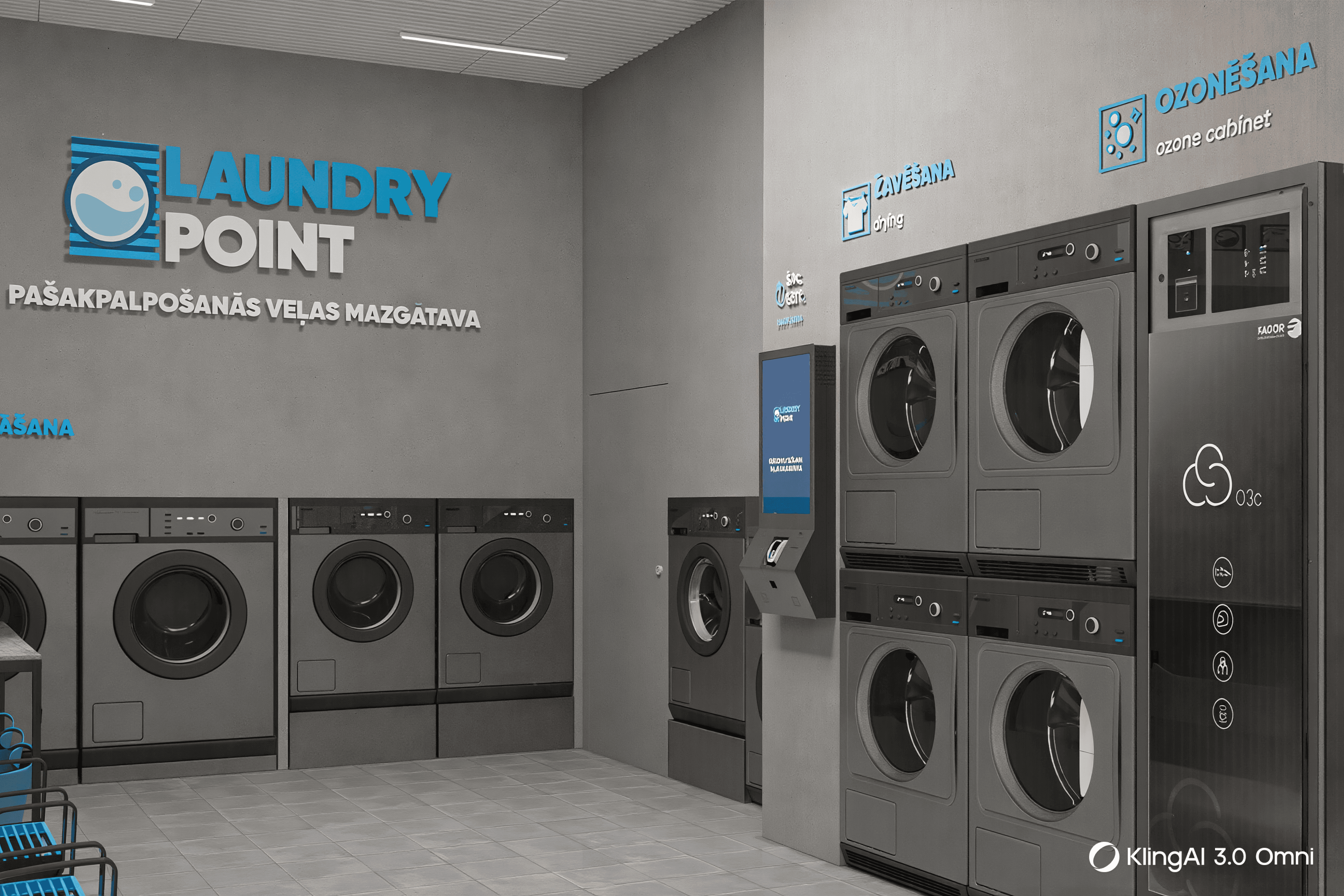 Laundry Point pašapkalpošanās veļas mazgātava ar profesionālām mazgāšanas un žāvēšanas iekārtām Riga