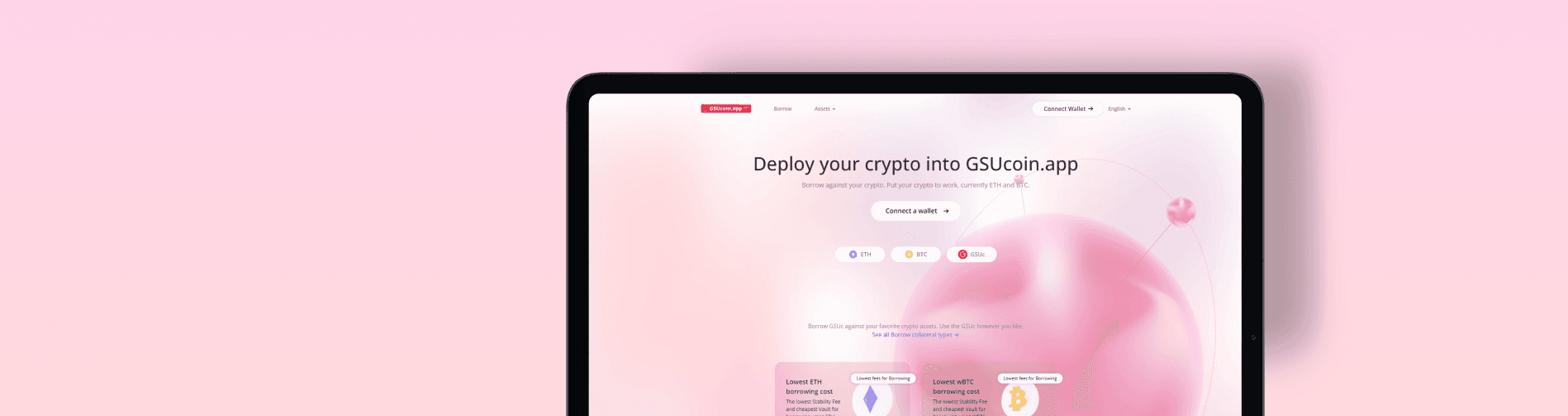 GSU Protocol web dashboard showcasing borrowing and lending features with a clean and intuitive interface.