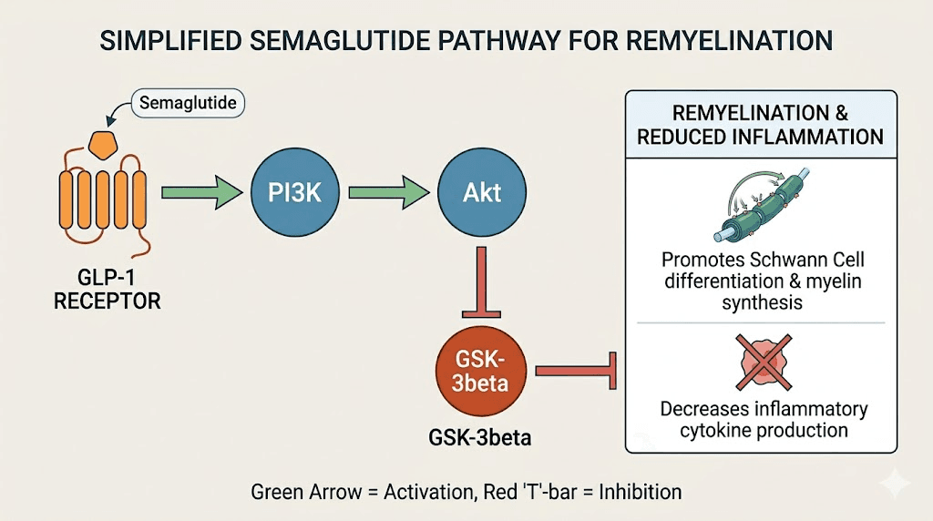 PI3K Akt GSK-3beta pathway showing how semaglutide protects against demyelination in multiple sclerosis