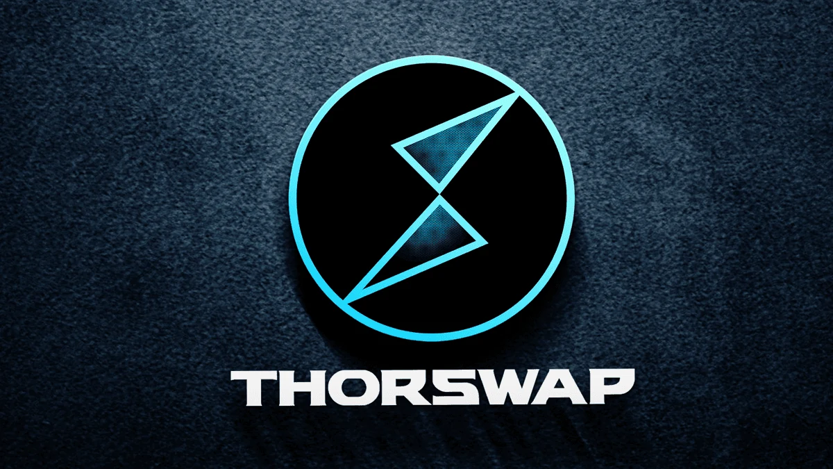 Thorswap cyan geometric logo on textured dark blue background