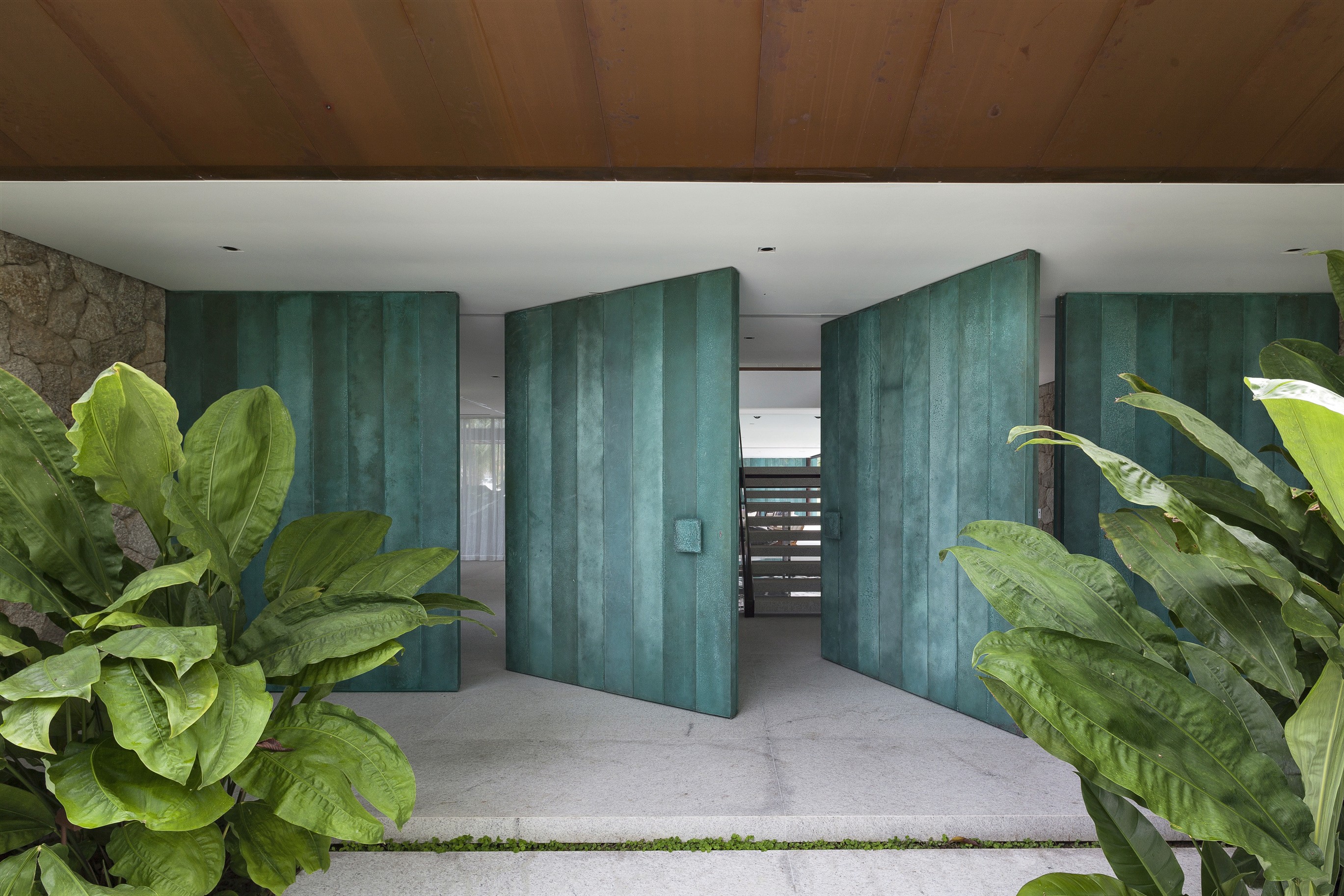 Big green entrance door