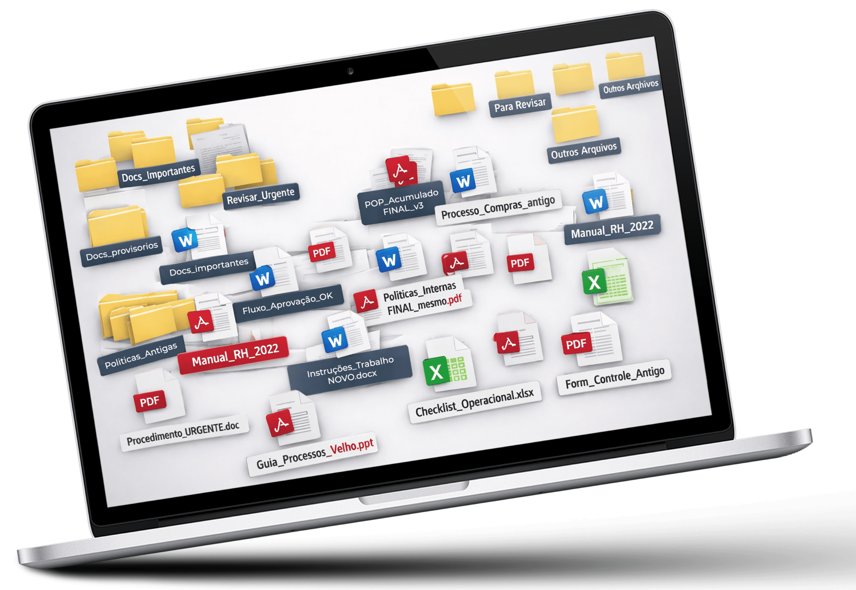 notebook inclinado com varios arquivos na tela