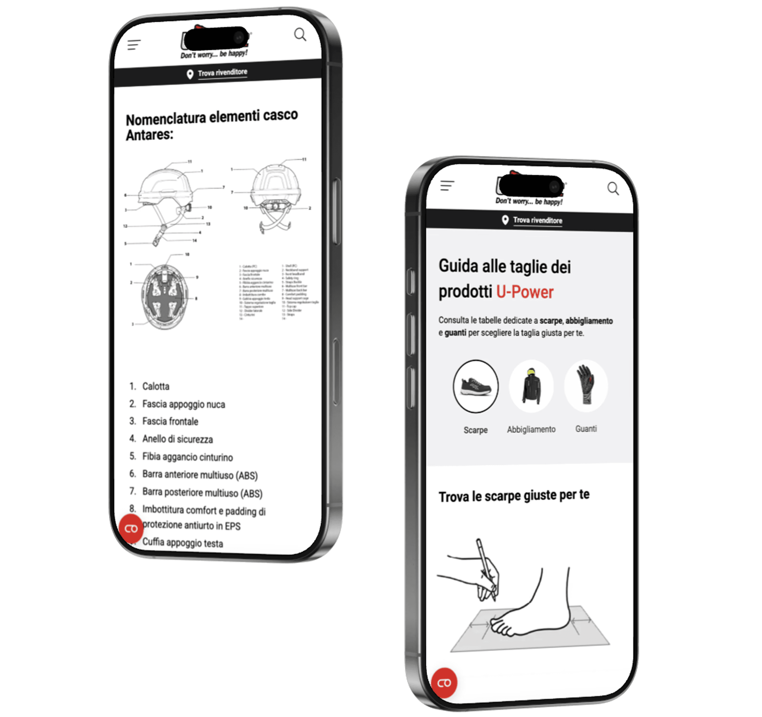 Screen di dettagli tecnici di prodotti