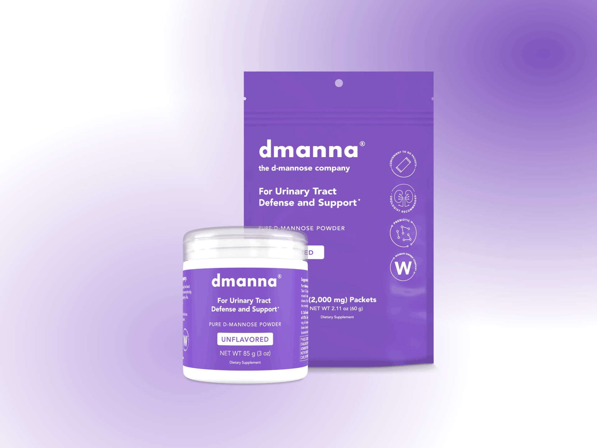 dmanna product packaging with logo. Includes a box and a card, promoting urinary tract health support.