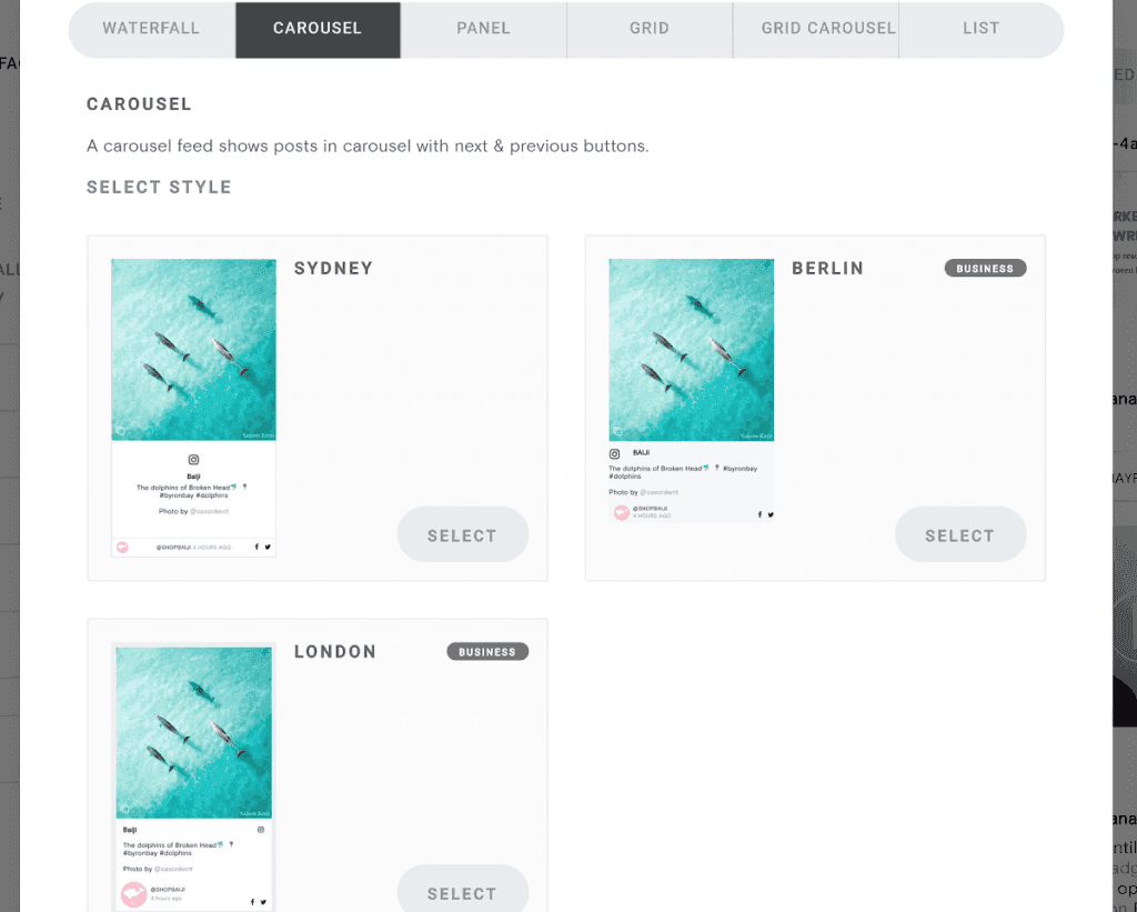 Select feed template
